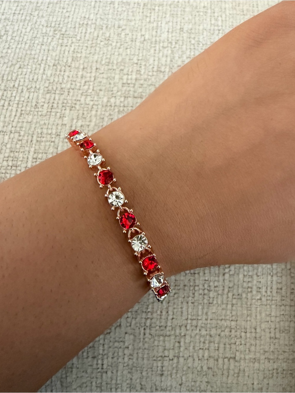 Elegant Red and Clear Tennis Bracelet - Rose Gold - Women Jewelry